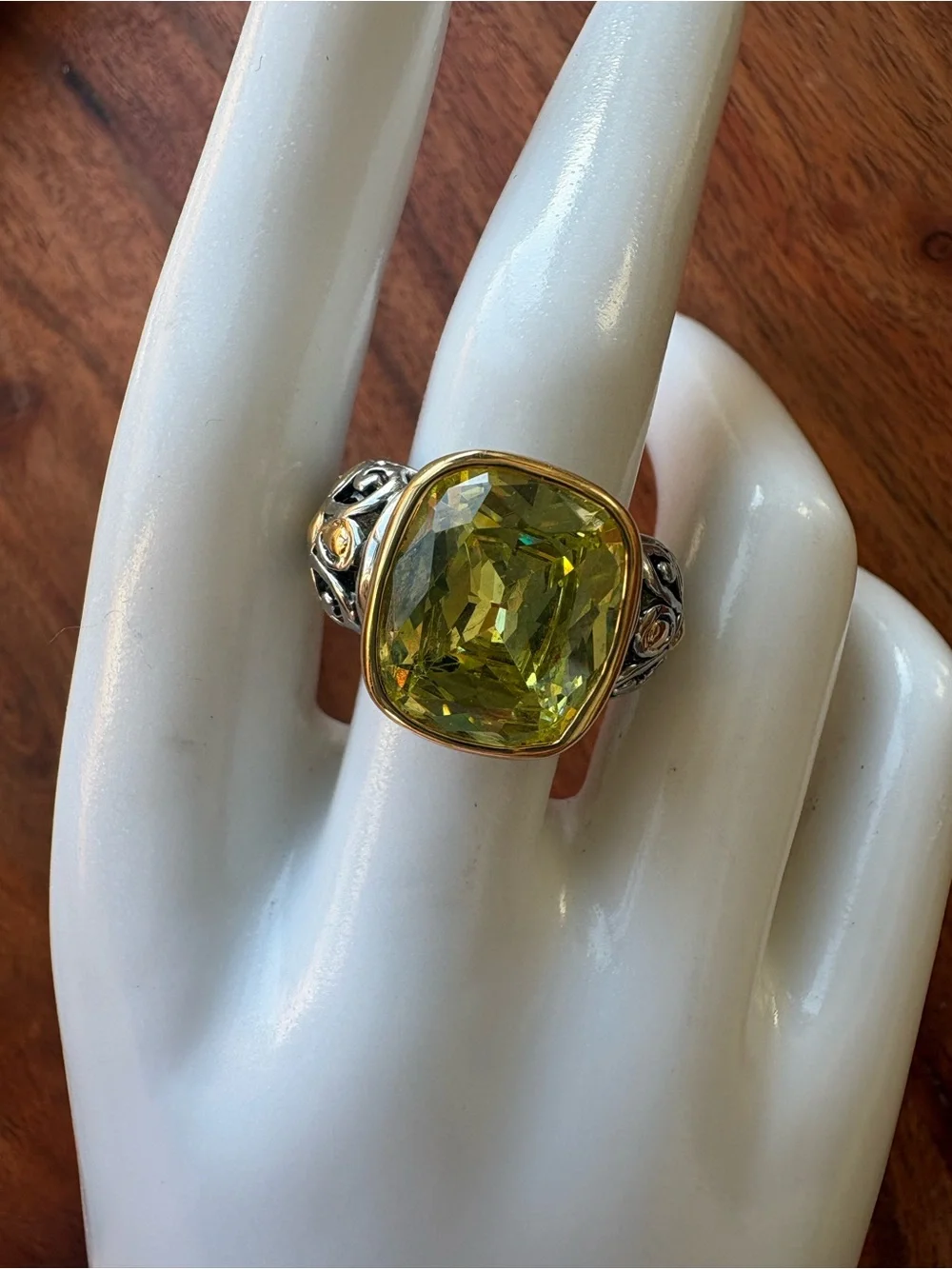 Vintage Yellow Cushion-Cut Statement Ring - Size 7.75